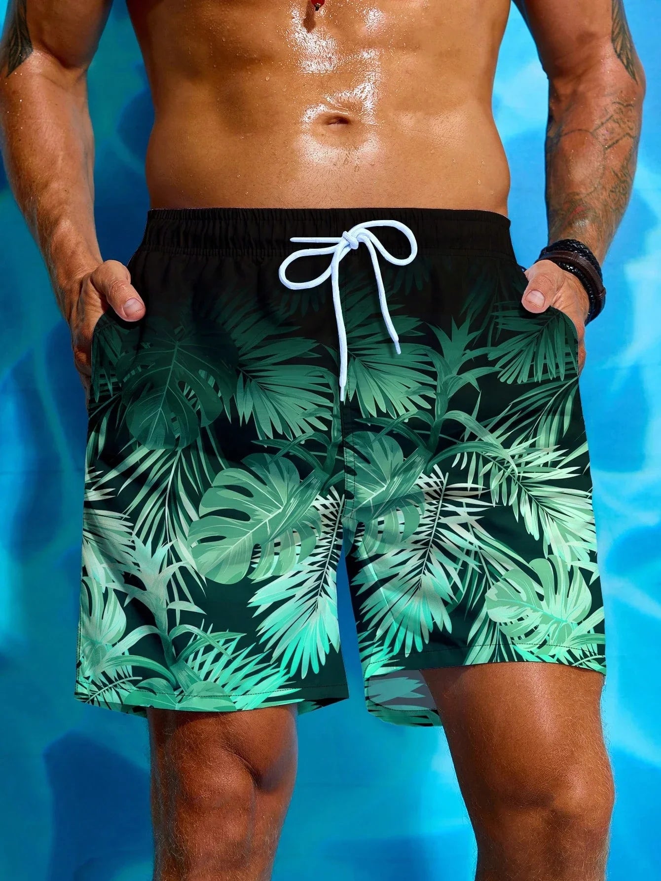 Men's Hawaiian 3D Gradient Palm Tree Pattern Beach Shorts Quick Dry Outdoor Leisure Sports Shorts Fashion Men's Shorts