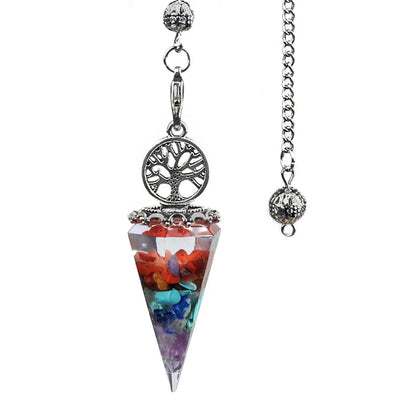 20x52mm Natural Stone Pendulum Necklaces Tree of Life Hexagonal Cone Crushed Stone Amethysts Chakra Pendant Jewelry Accessories