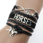 Helpushine Handmade Leather Horse Pendant Bracelet Fashionable Trendy Bracelet for Women and Girls