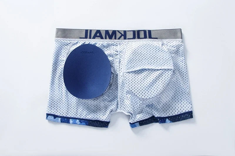 Men's Sexy Fashion Ice Silk Mesh Breathable Soft Comfortable Butt Lift Boxer Briefs Underwear Low Waist Camouflage Quick Dry