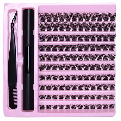 DIY Eyelash Extension Kit Lash Clusters D Curl with Bond and Seal Lash Tweezers Individual Lashes for Beginners Home Use