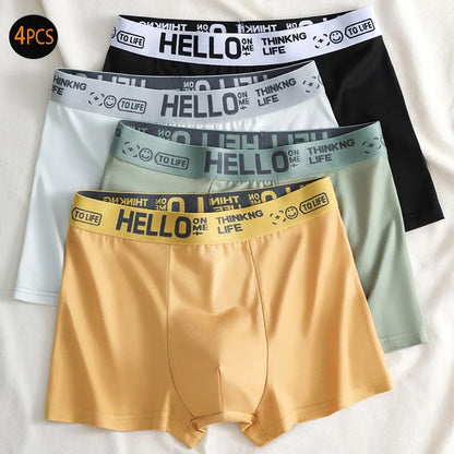 4PCS Mens Underwear Men Fashion Underpants Male High Stretch Boxer Panties Shorts Breathable Soft Shorts Comfortable Plus size