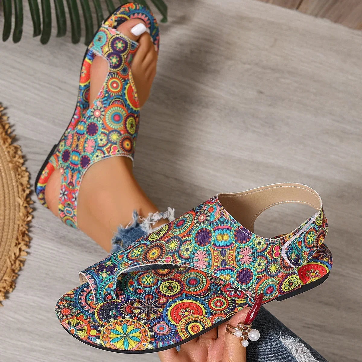Women Flat Sandals Comfortable Flats Sandals Printed Bohemia Roman