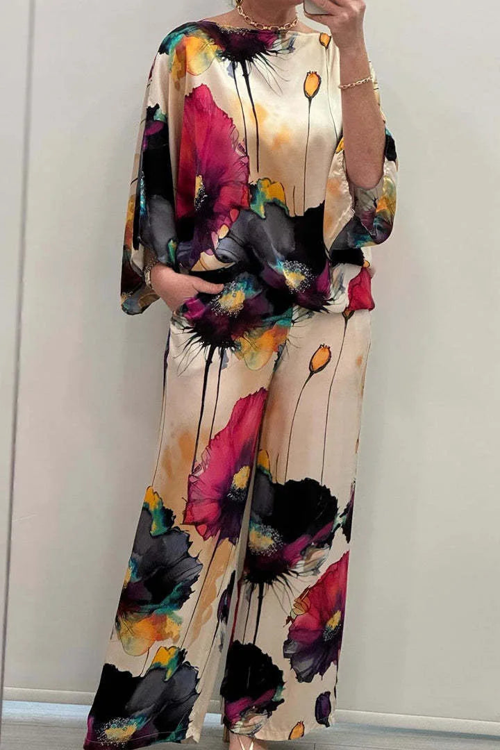 Casual Sets for Women 2 Pieces Summer Fashion Printed Satin Two Piece