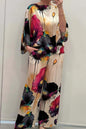 Casual Sets for Women 2 Pieces Summer Fashion Printed Satin Two Piece