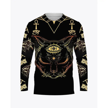 Ancient Egyptian Horus Print Summer Men's O-Neck T-shirt Casual Long Sleeve Oversized Pullover Fashion Tops Trend Men Clothing