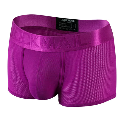 Fashion Fluorescent Color Men's Underwear Sporty Breathable Mesh Boxer Briefs Sexy Transparent Male Underpants Gay Sissy Shorts