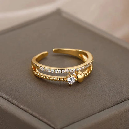 Gold Plated Stainless Steel Crystal Rings For Women Chain Geometry Zircon Finger Ring Jewelry Gift anillos mujer 2025 New Trendy