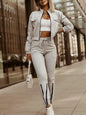 Autumn Women's New Zipper Short Long Sleeve Suit Solid Color Fashion