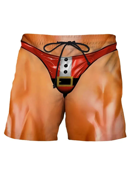 Summer New Men's Board Shorts Swimming Pants Drawstring Funny Shorts Fake Shorts Underwear Printed Micro Elastic Shorts