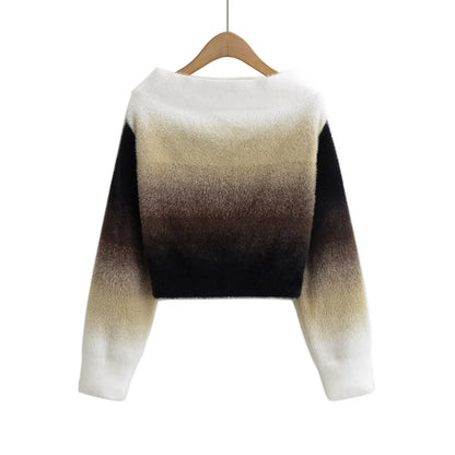 Women’s Retro Gradient Off-Shoulder Sweater