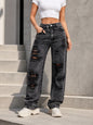 Y2K Rave Vintage High Waist Side Pocket Slit Straight Leg Jeans Casual Spring