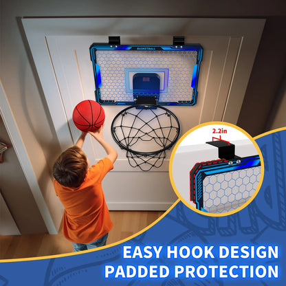 Basketball Hoop Wall-mounted Indoor Training Home Kids Basketball Toy,with 7 LED Lights Scoreboard 3 Play Modes,Mini Basketball Hoop Set For Kids Outdoor Games