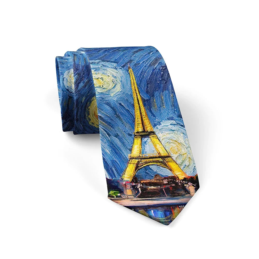 New 3d printed oil painting tie men's fun fashion business tie wedding party shirt accessories Van Gogh starry sunflower