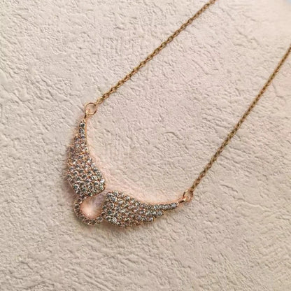 FTCY 1PC Angel Wing Necklace For Women Gold Color Angle's Wings Fashion Cubic Zirconia Necklace Titanium Steel Clavicle Chain