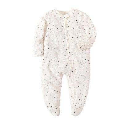 Unisex Newborn Baby Footed Pajamas Long Sleeve Zipper Romper Cotton Jumpsuit Solid White 0-12 Months Fashion Baby Clothes