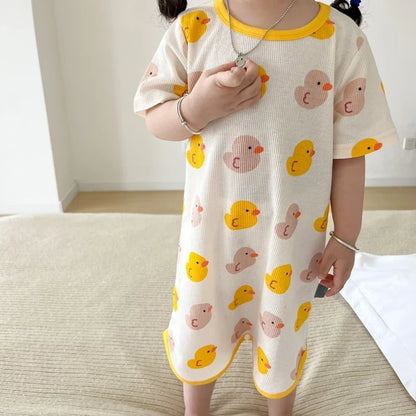 0-3 Years Newborn Ice Silk Thin Sleepwear Print Babysuits Cartoon