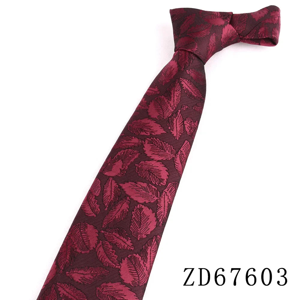 NEW 8cm Wide Tie For Man Jacquard Necktie Luxury Flower Business Neck Tie Suit Cravat Dark Red Ties For Wedding Party Men Gift