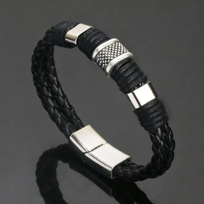 Trendy  Leather Bracelets Men Stainless Steel Multilayer Braided Rope Bracelets For Male Bracelets Jewelry Pulsera Hombre