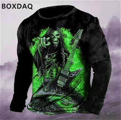 Horror Skulls Style Men T-Shirts Spring Autumn Long Sleeve Rock Skull 3D Print Street Hip Hop Male Tees 6XL Big Size Casual Tops