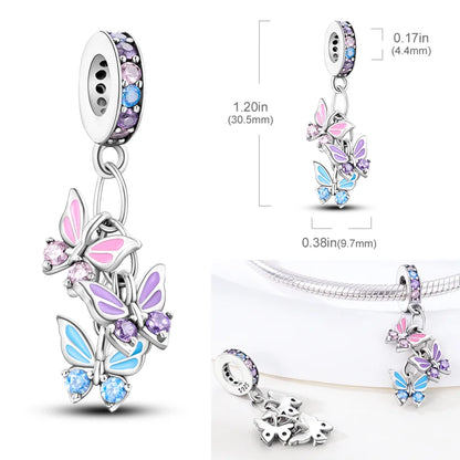Charms Bead 925 Sterling Silver Pink Butterfly Luminous Firefly Dangle
