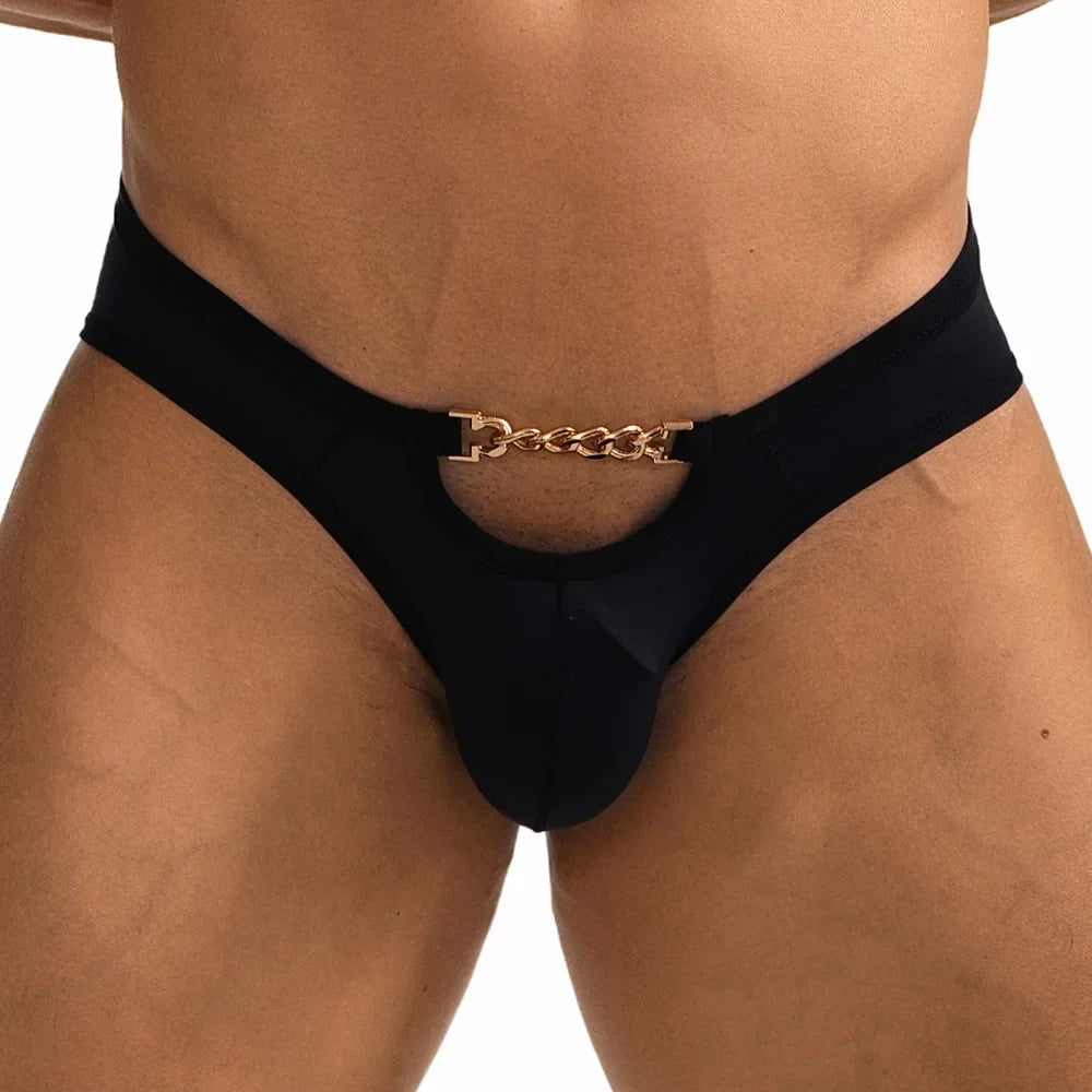 New personalized men's metal chain sweat-absorbing ice silk underwear, cross-border low-rise briefs GT502