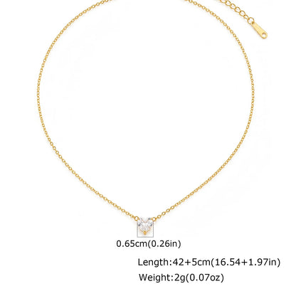 Minimalist Solitaire Zircon Choker Necklace, Crystal Pendant, 18K Gold Plated Stainless Steel Clavicle Chain Jewelry