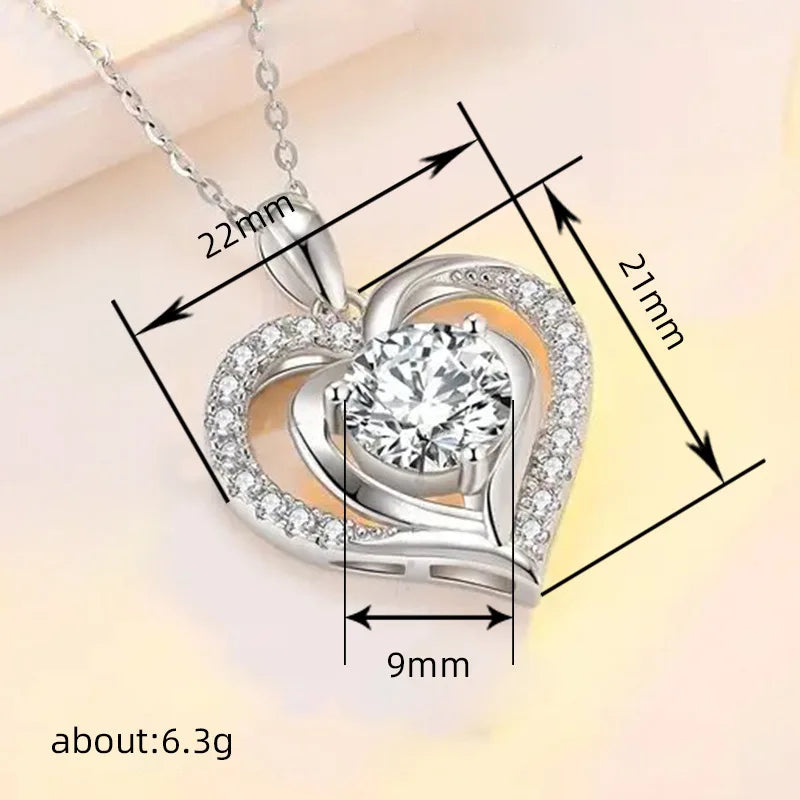 Huitan Delicate Heart Pendant Necklace for Women Luxury Bright Cubic Zirconia Neck Accessory Sweet Love Wedding Bridal Jewelry