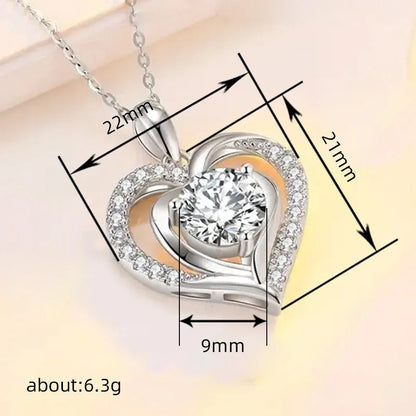Huitan Delicate Heart Pendant Necklace for Women Luxury Bright Cubic Zirconia Neck Accessory Sweet Love Wedding Bridal Jewelry