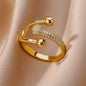 Gold Plated Stainless Steel Crystal Rings For Women Chain Geometry Zircon Finger Ring Jewelry Gift anillos mujer 2025 New Trendy
