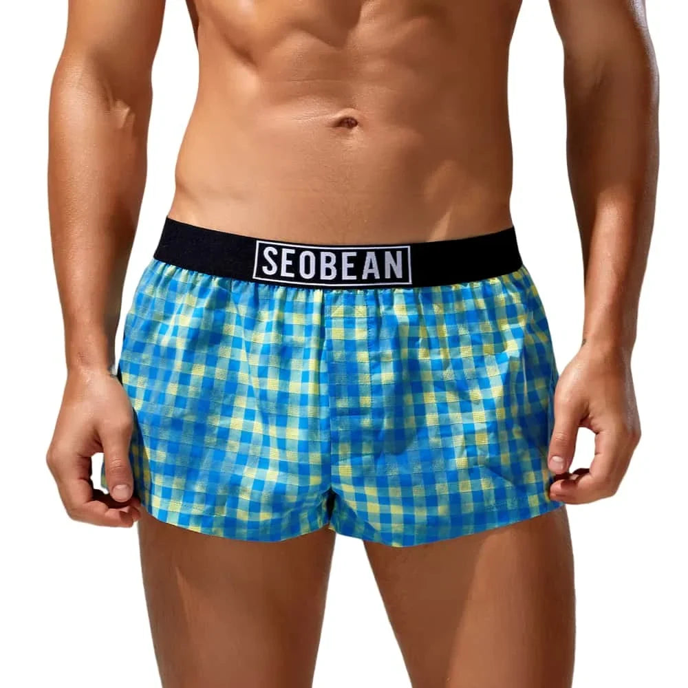 SEOBEAN Mens Cotton Plaid Underwear Boxers U convex Pouch Sleepwear Shorts Underpants Boxer Shorts
