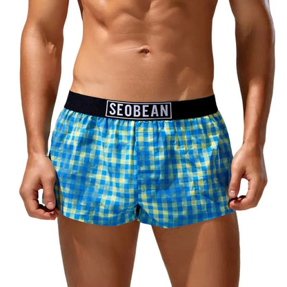 SEOBEAN Mens Cotton Plaid Underwear Boxers U convex Pouch Sleepwear Shorts Underpants Boxer Shorts