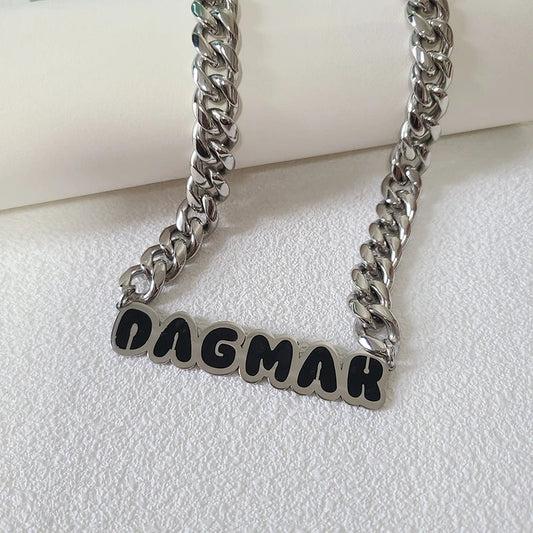 Customized Stainless Steel Painting  Color Name Necklace With 1.2CM Stainless Steel Cuban Chain  for Men /Women Hip Hop Jewelry