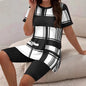 Fashion O-neck Short Sleeve Plaid 2 Piece Set Women 2025 Summer Casual Home Print Tops And Shorts Two Piece Outfits Woman