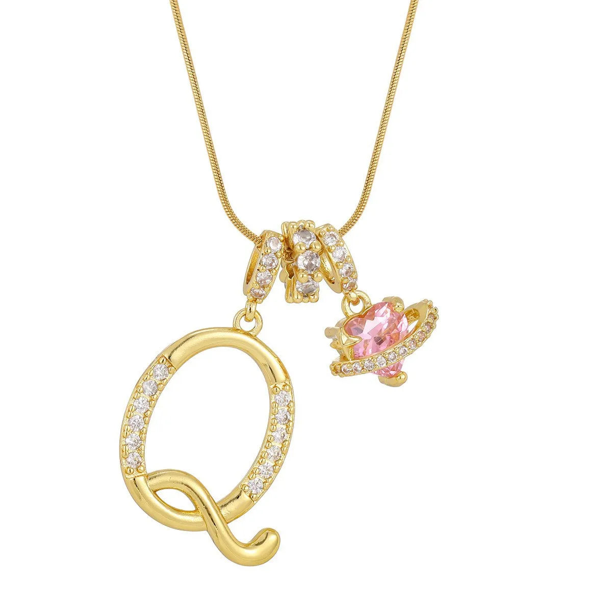Fashion Letter Necklace for Women Pink Zircon Heart-shaped Pendant Suitable for Girls to Wear Personalized Gold-plated Jewelry