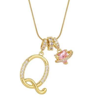 Fashion Letter Necklace for Women Pink Zircon Heart-shaped Pendant Suitable for Girls to Wear Personalized Gold-plated Jewelry