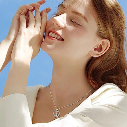 Huitan Sweet Paw Print Shaped Women Pendant Necklace Double Heart Elegant Accessories Inlaid Shiny CZ for Wedding Daily Jewelry