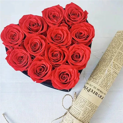12-13pcs Peserved Roses in Heart Shape Box 100% Natural Long Last Real