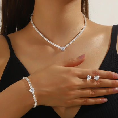 Ladies' Fashion, Heart-Shaped Crystal Zircon Earrings, Necklace Set, Bride'S Wedding Dress, Jewelry And Accessories