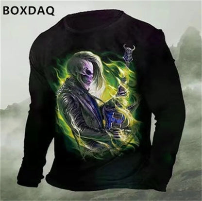 Horror Skulls Style Men T-Shirts Spring Autumn Long Sleeve Rock Skull 3D Print Street Hip Hop Male Tees 6XL Big Size Casual Tops