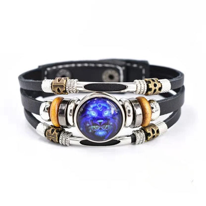 Twelve Constellations Luminous Leather Bracelet Retro Multi-layer Beaded Leather Bracelet Jewelry Gifts for Men Women Couples