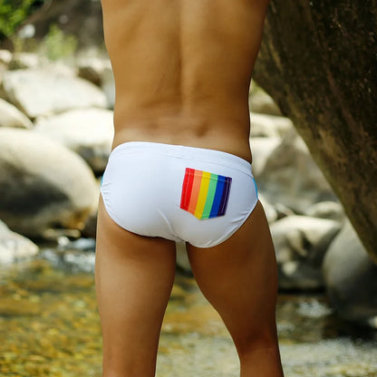Men's Swimsuit Push-up Rainbow Briefs Swimwear Male Sexy Swimming Bikini Shorts Men Surf Board Beach Surfing Swim Pride Days