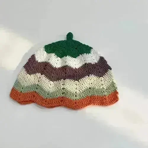Handmade Knitted Bucket Hat - Cotton Boho Print - All-Season Stretchy Fit