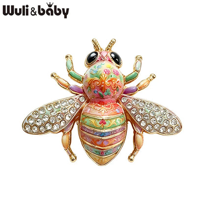 Wuli&baby Cute Rhinestone Bee Brooches For Women Unisex 5-color Beautiful Insects Party Office Brooch Pins Gifts
