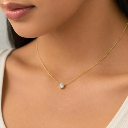 Minimalist Solitaire Zircon Choker Necklace, Crystal Pendant, 18K Gold Plated Stainless Steel Clavicle Chain Jewelry