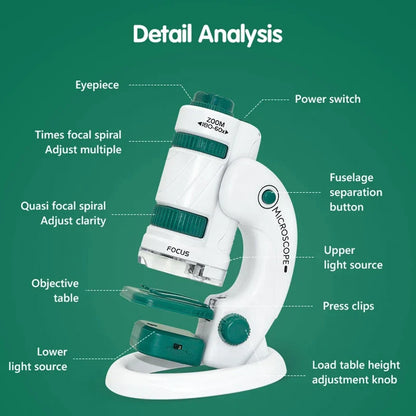 Kid Pocket Microscope Toy Kit 60–120x Educational Mini Handheld Microscope with Light STEM Toy Gift