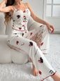 2-Piece Women's Sexy Transparent Mesh Lace Set with Ribbed Printed Strap Top and Pants Home Clothes Pajama Set