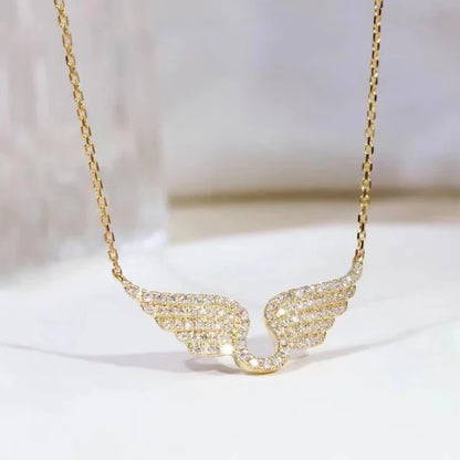 FTCY 1PC Angel Wing Necklace For Women Gold Color Angle's Wings Fashion Cubic Zirconia Necklace Titanium Steel Clavicle Chain
