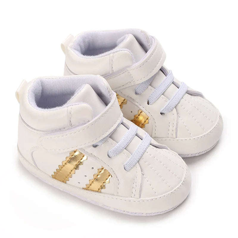 Baby Learning Walk Shoes, Striped PU Sports Shoes for Infants 0-18m