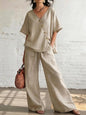 Casual Cotton Loose Pants Sets Women Summer Fashion Short Sleeve